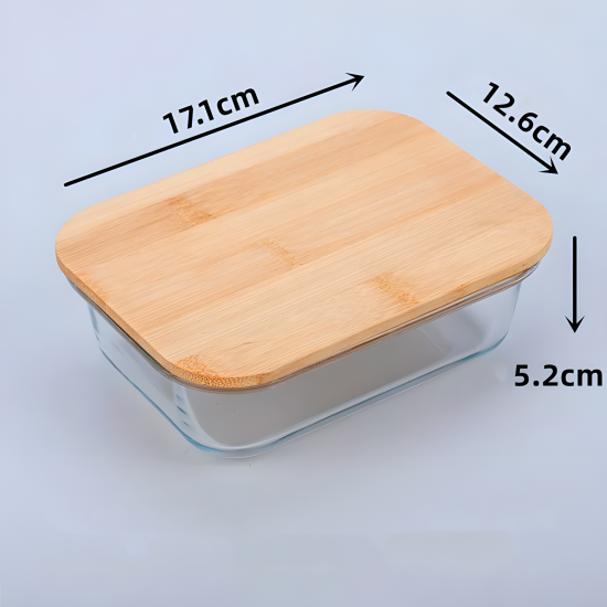 Glass Container With Wooden Lid Medium
